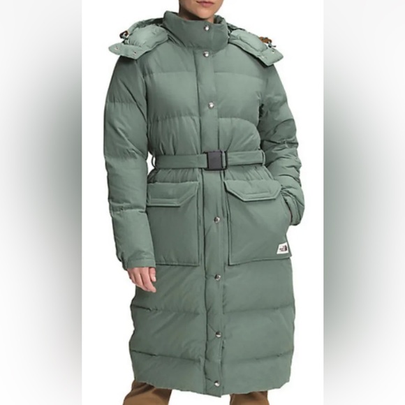 The North Face Women Sierra Down Long Parka Warm Winter Jacket Green NWT.